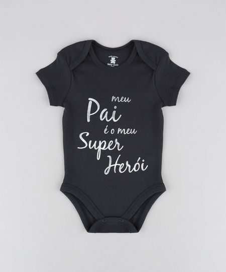 Body Infantil "Meu Super Herói" Manga Curta Decote Redondo Preto Menor preço em Body Infantil "Meu Super Herói" Manga Curta Decote Redondo Preto