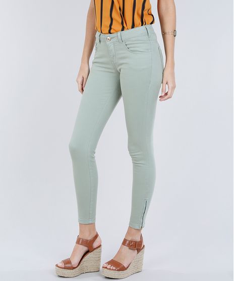 Calca-de-Sarja-Feminina-Super-Skinny-com-Ziper-na-Barra-Verde-Militar-9285216-Verde_Militar_1