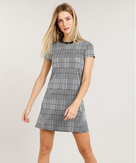 Vestido-Feminino-Curto-Evase-Estampado-Xadrez-Manga-Curta-Cinza-9464748-Cinza_1