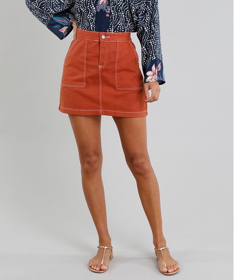 Saia-de-Sarja-Feminina-com-Pespontos-Contrastantes-Laranja-9453694-Laranja_1