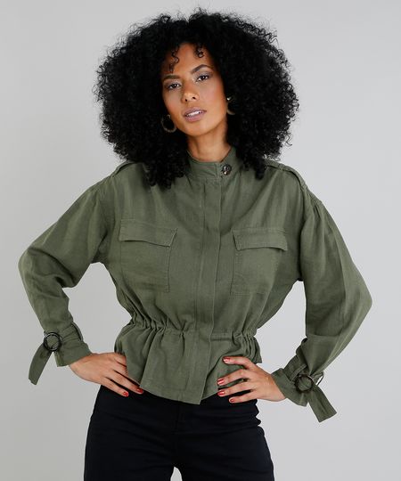 Jaqueta-Feminina-em-Linho-com-Bolsos-Verde-Militar-9356341-Verde_Militar_1