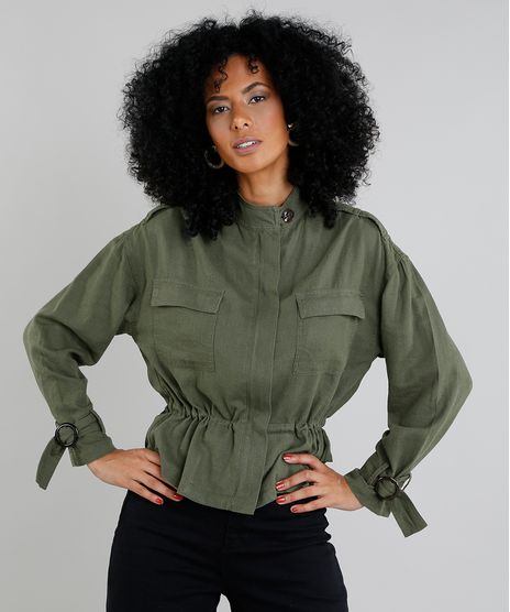 Jaqueta-Feminina-em-Linho-com-Bolsos-Verde-Militar-9356341-Verde_Militar_1