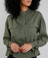 Jaqueta-Feminina-em-Linho-com-Bolsos-Verde-Militar-9356341-Verde_Militar_4