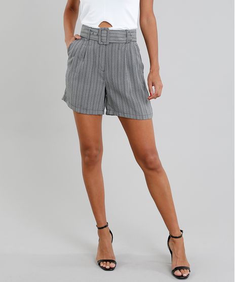 Short-Feminino-Estampado-com-Cinto-Cinza-9378561-Cinza_1