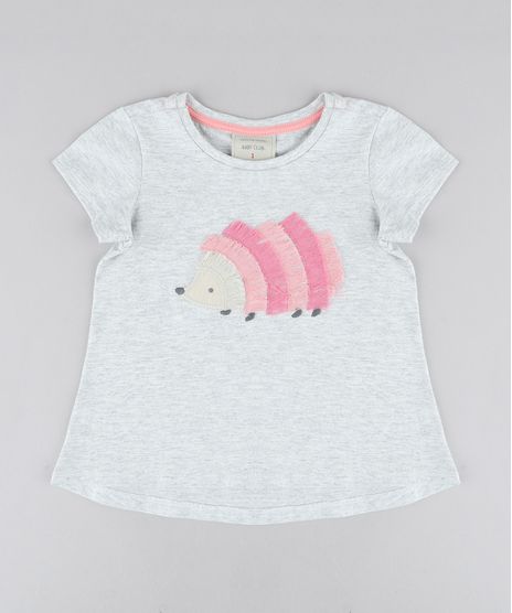 Blusa-Infantil-Porco-Espinho-com-Franjas-Manga-Curta-Decote-Redondo-Cinza-Mescla-Claro-9471145-Cinza_Mescla_Claro_1