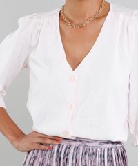Camisa-Feminina-em-Linho-com-Botoes-Manga-Curta-Decote-V-Rosa-Claro-9382347-Rosa_Claro_4