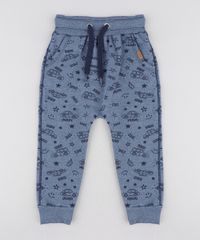 Calca-Infantil-Jogger-Estampada-de-Carros-em-Moletom-Azul-9471851-Azul_1