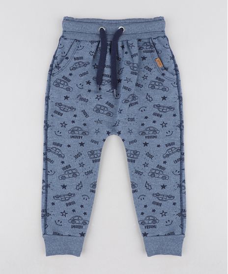 Calca-Infantil-Jogger-Estampada-de-Carros-em-Moletom-Azul-9471851-Azul_1