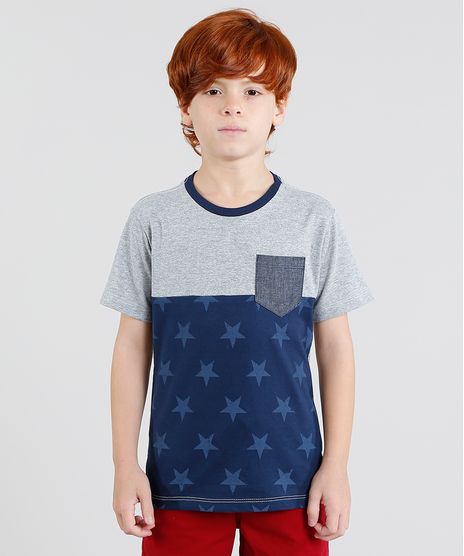 Camiseta-Infantil-com-Recorte-e-Bolso-Manga-Curta-Gola-Careca-Cinza-Mescla-9442040-Cinza_Mescla_1