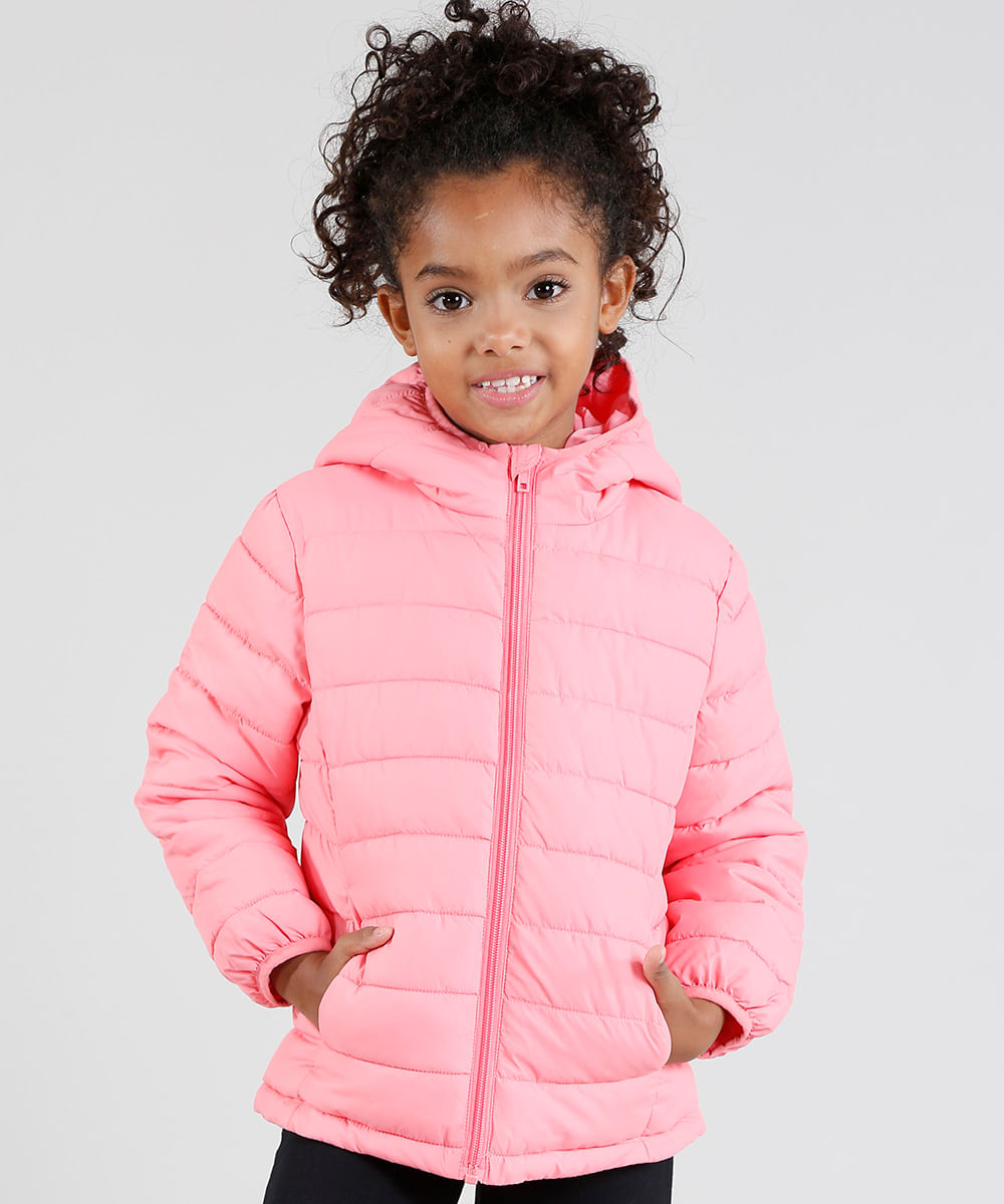 Jaqueta Infantil Puffer com Capuz Rosa - ceacollections