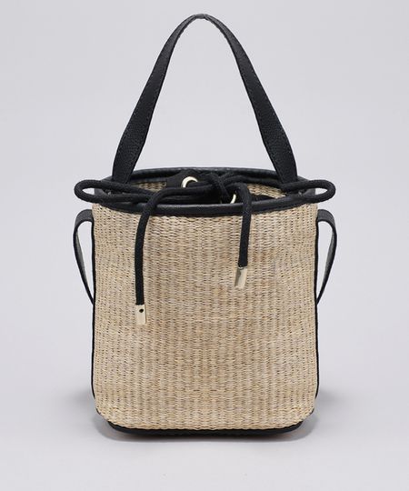 Bolsa Saco Feminina de Palha Preta - Único Menor preço em Bolsa Saco Feminina de Palha Preta - Único