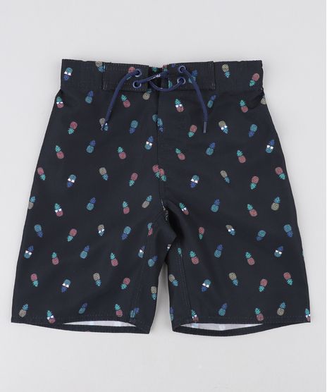 Bermuda-Surf-Infantil-Estampada-de-Abacaxi-com-Cordao-Preta-9475447-Preto_1
