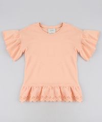 Blusa-Infantil-com-Laise-Manga-Curta-Decote-Redondo-Laranja-Claro-9467832-Laranja_Claro_1