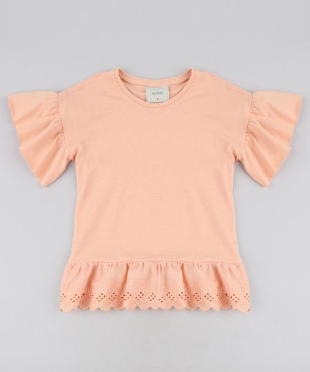 Blusa-Infantil-com-Laise-Manga-Curta-Decote-Redondo-Laranja-Claro-9467832-Laranja_Claro_1