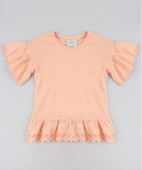 Blusa-Infantil-com-Laise-Manga-Curta-Decote-Redondo-Laranja-Claro-9467832-Laranja_Claro_1
