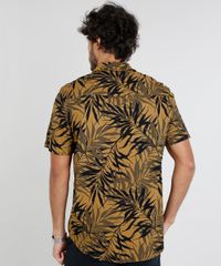 Camisa-Masculina-Relaxed-Estampada-de-Folhagem-Manga-Curta-Mostarda-9466283-Mostarda_2