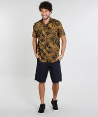 Camisa-Masculina-Relaxed-Estampada-de-Folhagem-Manga-Curta-Mostarda-9466283-Mostarda_3