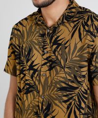 Camisa-Masculina-Relaxed-Estampada-de-Folhagem-Manga-Curta-Mostarda-9466283-Mostarda_4