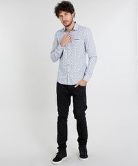 Camisa-Masculina-Slim-Estampada-de-Folhagem-com-Bolso-Manga-Curta-Branca-9253940-Branco_3
