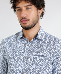 Camisa-Masculina-Slim-Estampada-de-Folhagem-com-Bolso-Manga-Curta-Branca-9253940-Branco_4