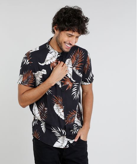 Camisa-Masculina-Relaxed-Estampada-de-Folhagem-Manga-Curta-Preta-9448226-Preto_1
