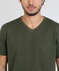 Camiseta-Masculina-Basica-Listrada-Manga-Curta-Gola-V-Verde-Militar-9447467-Verde_Militar_4