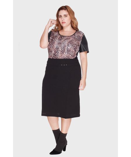 Saia Mercí Semi Envelope Plus Size - Preto-52/54 Menor preço em Saia Mercí Semi Envelope Plus Size - Preto-52/54