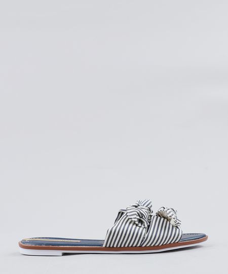 Rasteira Feminina Moleca Listrada com Nó Azul Marinho Menor preço em Rasteira Feminina Moleca Listrada com Nó Azul Marinho