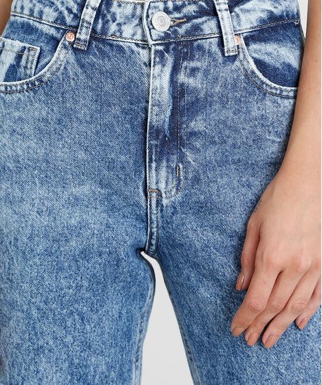 calça jeans feminina mom pants azul médio