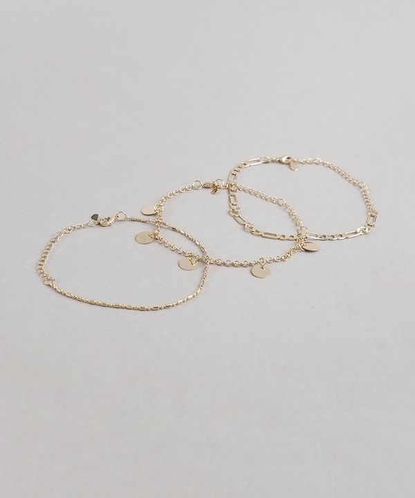 Kit de 3 Pulseiras Femininas Dourada Único