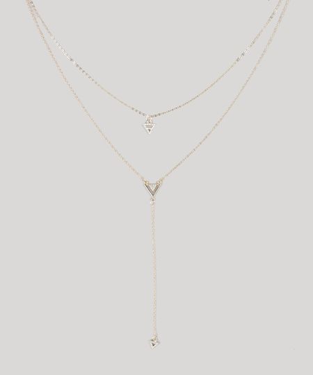 Colar-Feminino-Duplo-com-Pingentes-de-Triangulo-Dourado-9435794-Dourado_1