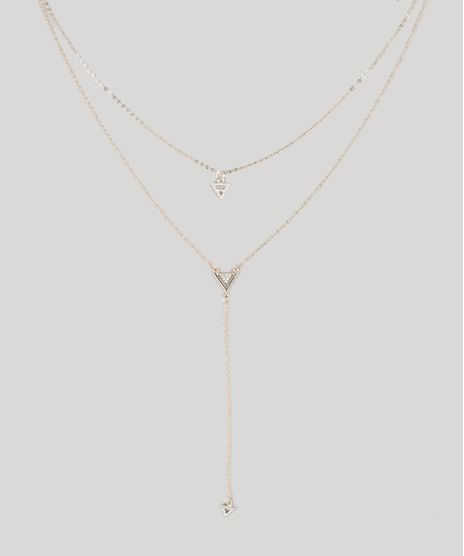Colar-Feminino-Duplo-com-Pingentes-de-Triangulo-Dourado-9435794-Dourado_1