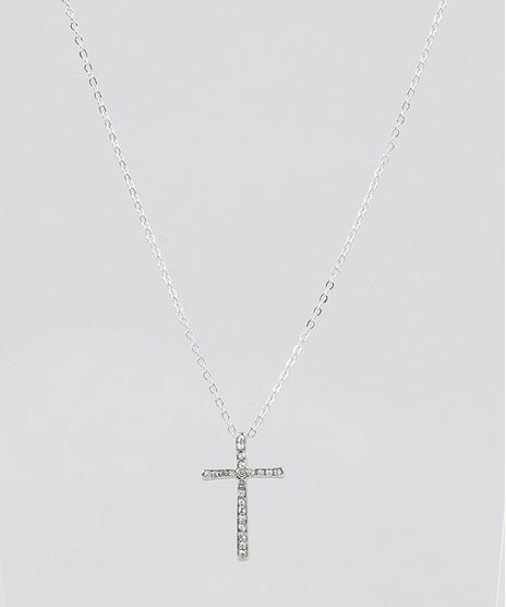 Colar-Feminino-com-Pingente-de-Cruz-Prateado-9435796-Prateado_1