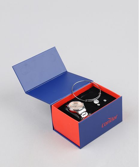 Kit-de-Relogio-Analogico-Condor-Feminino---Brinco---Pulseira---CO2036KVMK3J-Prateado-9526665-Prateado_1