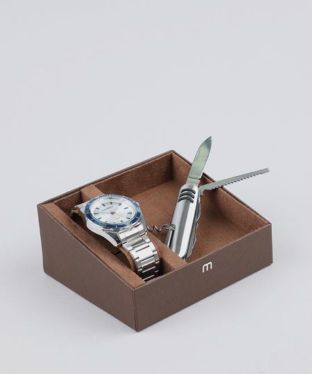 Kit de Relógio Analógico Mondaine Masculino + Canivete - 53521G0MVNE1KA Prateado - Único Menor preço em Kit de Relógio Analógico Mondaine Masculino + Canivete - 53521G0MVNE1KA Prateado - Único