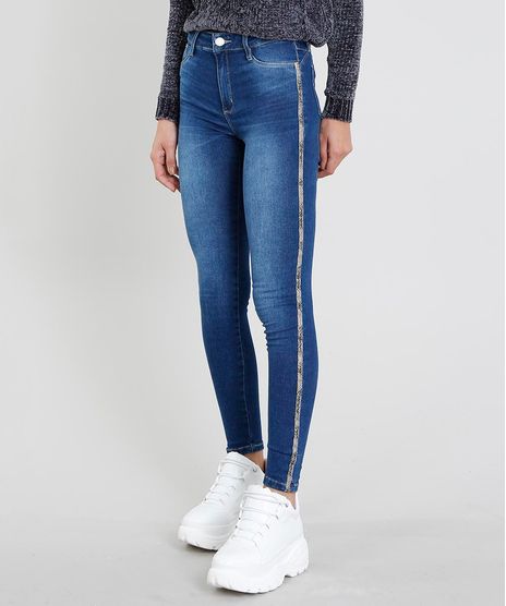 Calca-Jeans-Feminina-Sawary-Cigarrete-com-Faixa-Lateral-Animal-Print-Azul-Escuro-9472030-Azul_Escuro_1