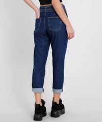 Calca-Jeans-Feminina-Mom-Clochard-com-Faixa-para-Amarrar-Azul-Escuro-9463410-Azul_Escuro_2