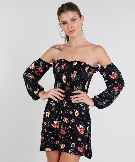 vestido ombro a ombro floral