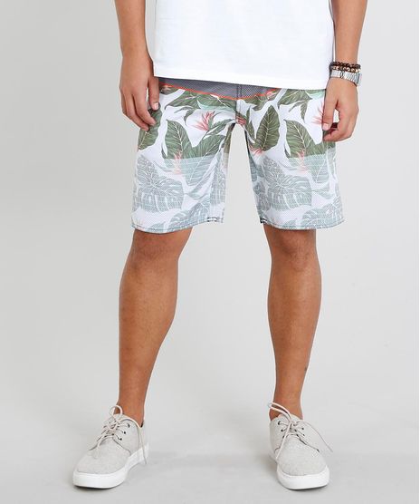 Bermuda-Surf-Masculina-Estampada-de-Folhagem-com-Bolso-Lateral-Cinza-9271443-Cinza_1