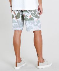 Bermuda-Surf-Masculina-Estampada-de-Folhagem-com-Bolso-Lateral-Cinza-9271443-Cinza_4