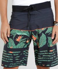 Bermuda-Surf-Masculina-Estampada-de-Folhagem-com-Bolso-Lateral-Preta-9271443-Preto_2