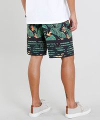 Bermuda-Surf-Masculina-Estampada-de-Folhagem-com-Bolso-Lateral-Preta-9271443-Preto_4