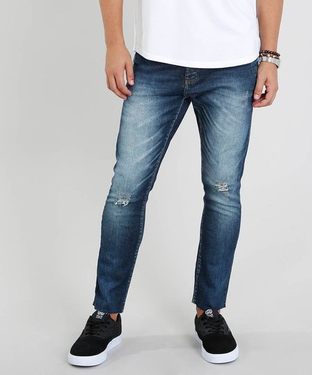 calça jeans masculina carrot destroyed azul claro