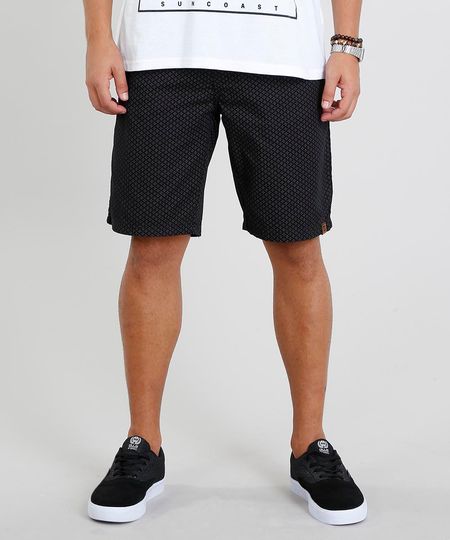 Bermuda-de-Sarja-Masculina-Reta-Estampada-Mini-Print-Preta-9464486-Preto_1