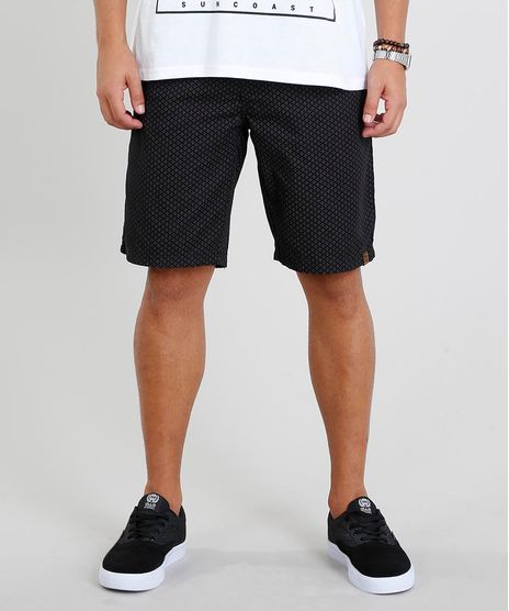 Bermuda-de-Sarja-Masculina-Reta-Estampada-Mini-Print-Preta-9464486-Preto_1