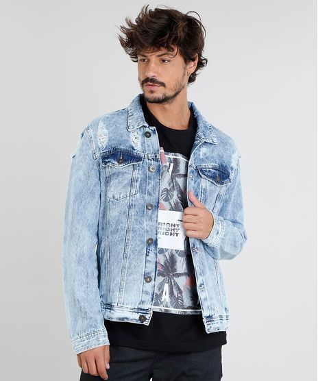 Jaqueta-Jeans-Masculina-Trucker-com-Bolsos-e-Rasgos-Azul-Claro-9449454-Azul_Claro_1