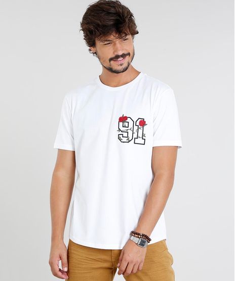 Camiseta-Masculina-com-Bordado-de-Rosa-Manga-Curta-Gola-Careca-Off-White-9447031-Off_White_1