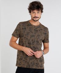 Camiseta-Masculina-Estampada-de-Folhas-Manga-Curta-Gola-Careca-Marrom-9460501-Marrom_1