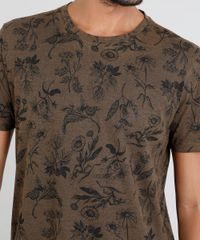 Camiseta-Masculina-Estampada-de-Folhas-Manga-Curta-Gola-Careca-Marrom-9460501-Marrom_4