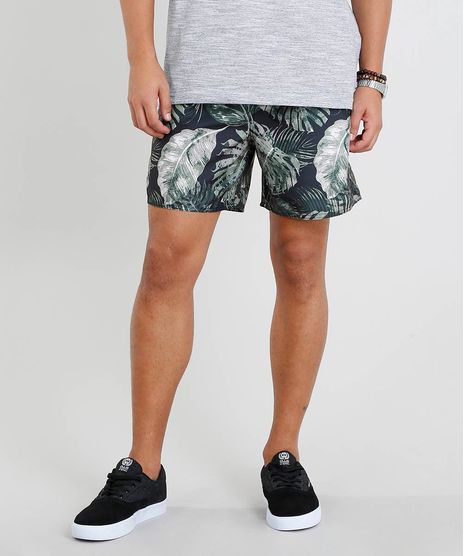 Short-Masculino-Estampado-de-Folhagens-com-Bolsos-Preto-9336817-Preto_1